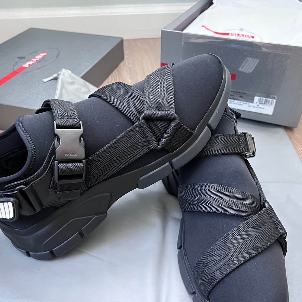 NIB Prada Mens Neoprene Uomo Sneaker black size 7.5/41.5 - Picture 4 of 9